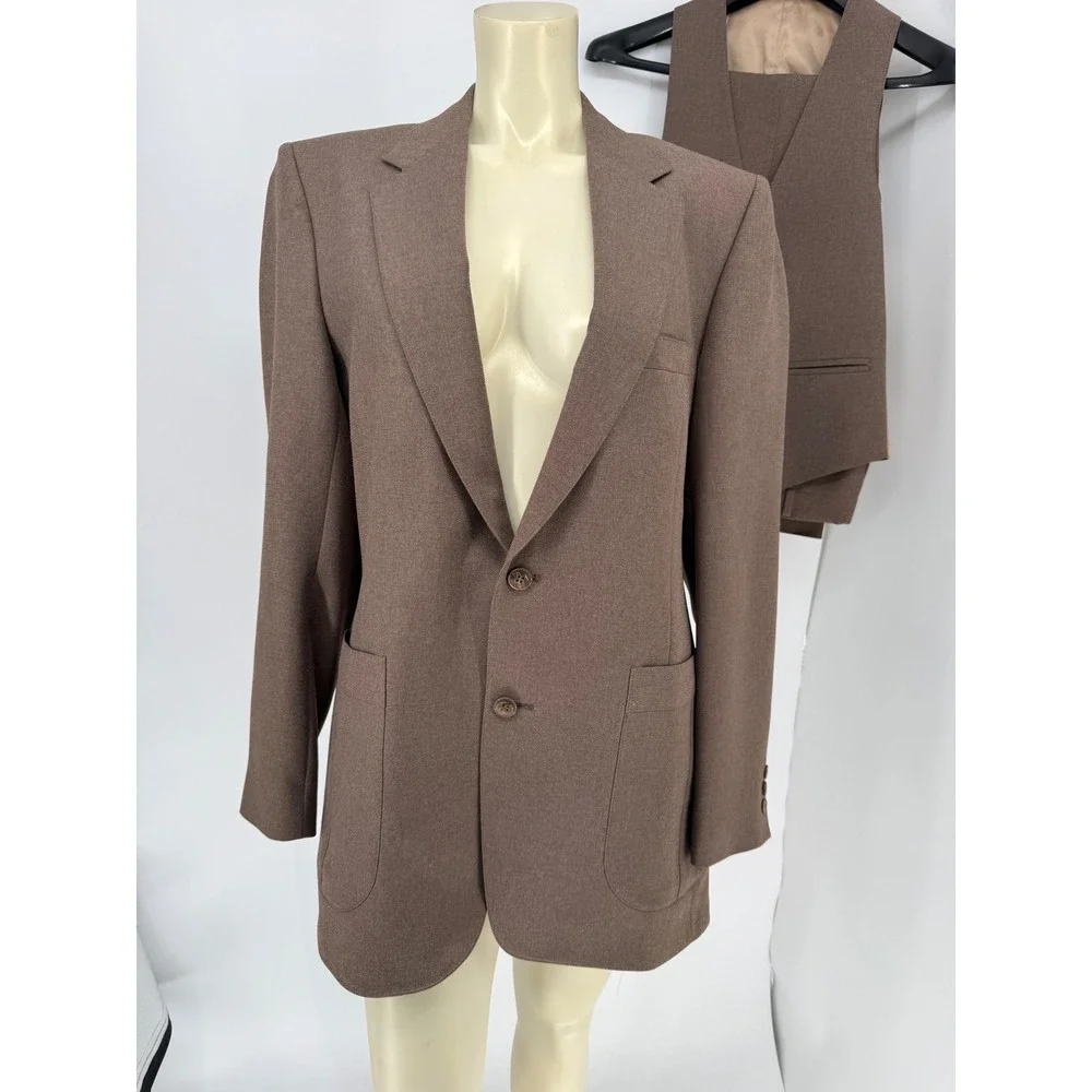 Vtg‎ 70s Johnny Carson 3-Piece Suit Tan/Beige Blazer Vest Pants Union Made